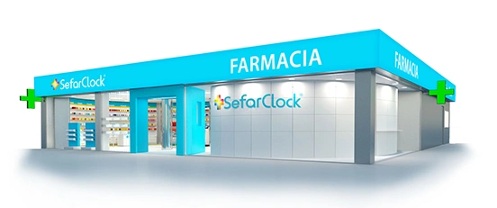 Fachada SefarClock, transmisiones de oficinas de farmacia Fachada SefarClock, transmisiones de oficinas de farmacia